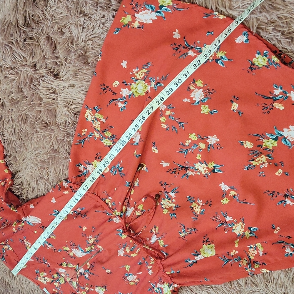 Women's Medium Quarter sleeve Dress. Orange with floral print design. - Picture 14 of 14